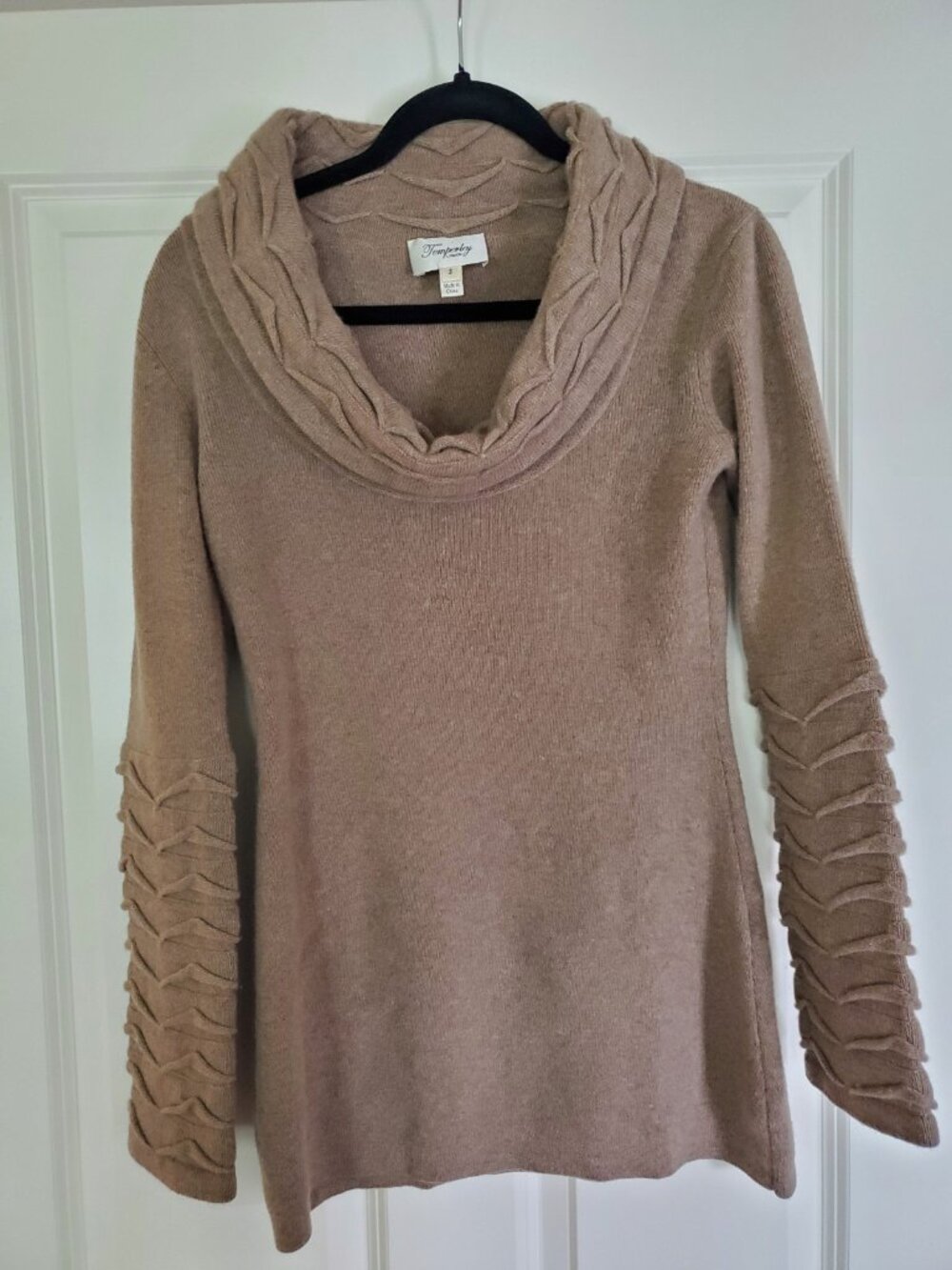 Temperley London Wave Tunic Sweater Black Lambswool Knit Cowl Neck  Size S